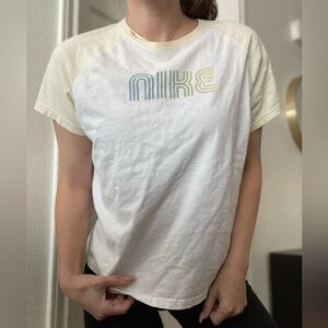 Vintage 90s Nike Retro‎ Groovy Graphic Spell Out Athletic T Shirt Sz XL Yellow